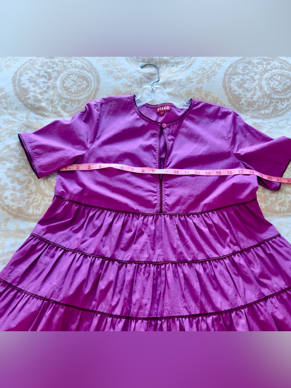 MINT CONDITION STAUD TIERED FUCHSIA COTTON MINI-DRESS SIZE SMALL - Picture 6 of 9